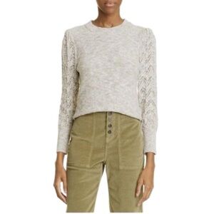 VERONICA BEARD Metto Pointelle Stitch Cotton Sweater Size M Heathered Knit